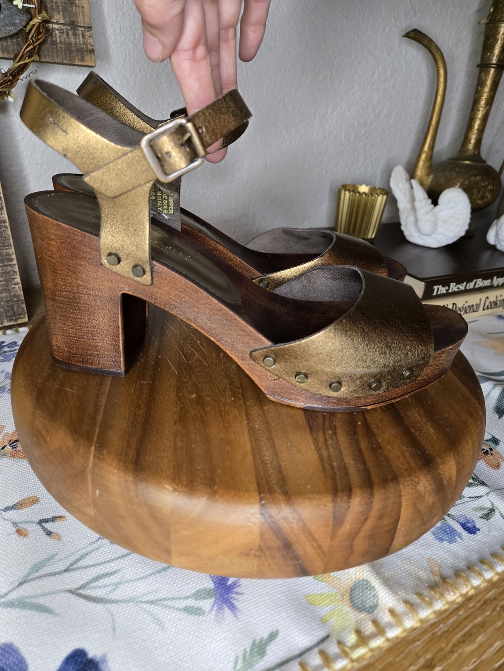 A. GIANNETTI Wooden Leather Heels Made In Italy Platforms